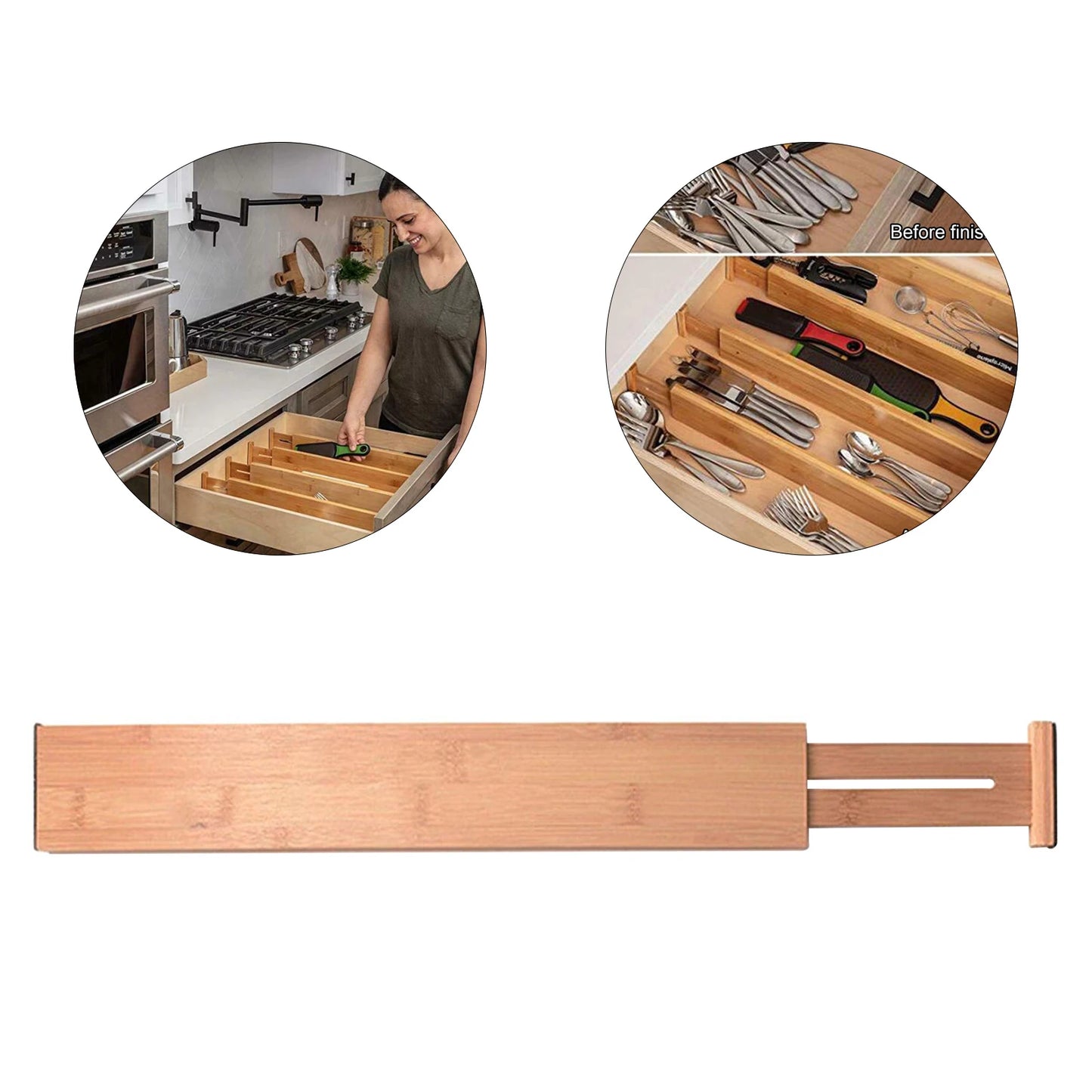 Adjustable Bamboo Drawer Dividers – Expandable Organizer for Kitchen, Bedroom & Office
