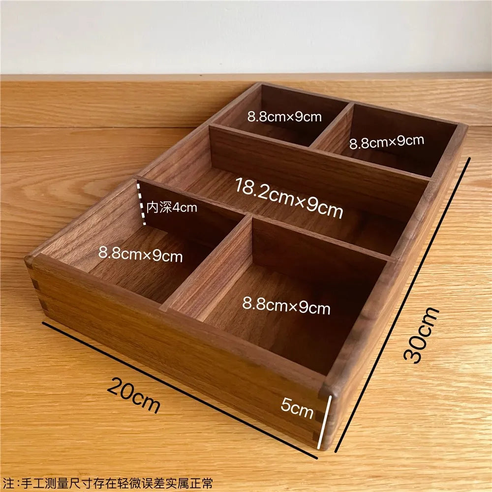 Solid Walnut Desk Organizer – Compartment Wooden Storage Box