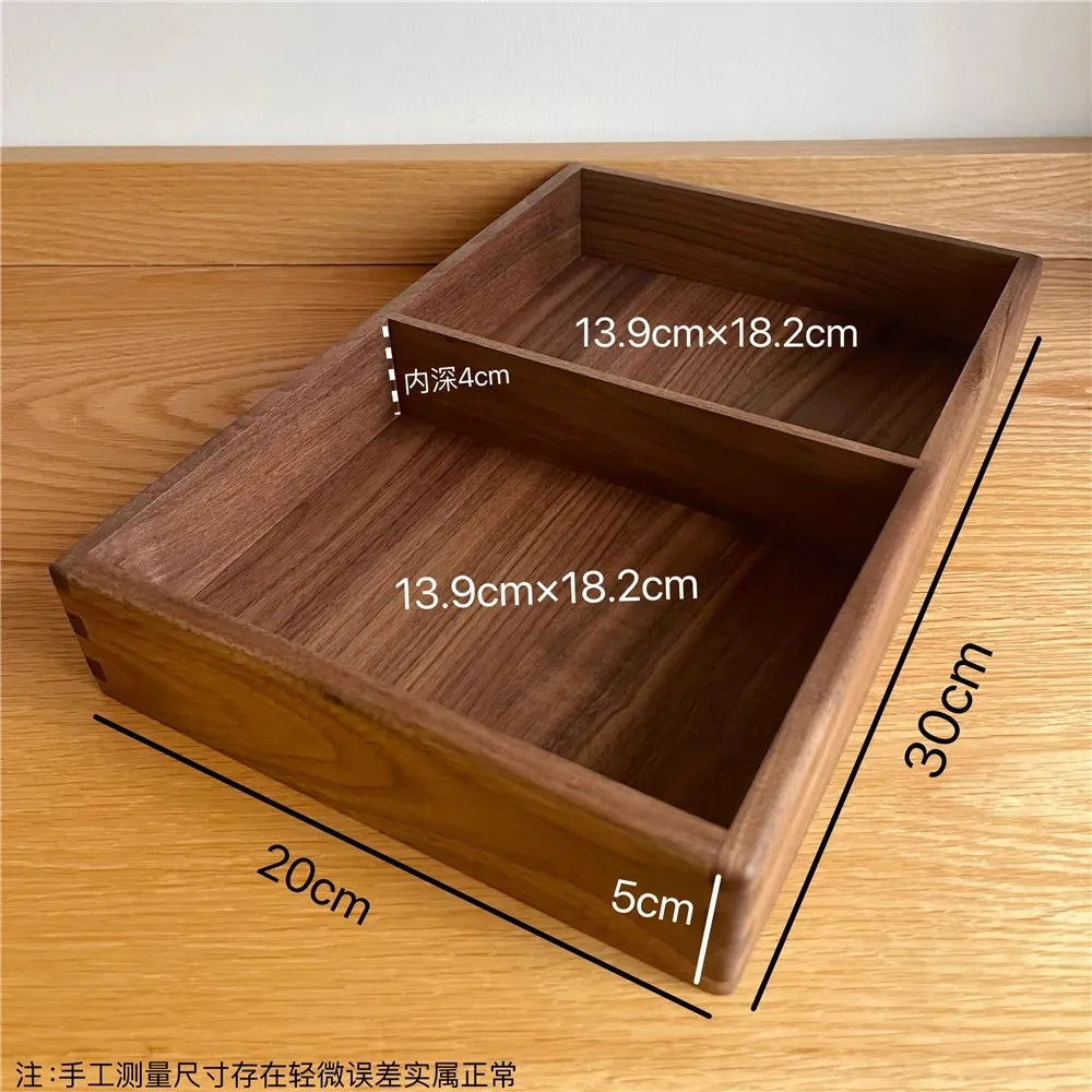 Solid Walnut Desk Organizer – Compartment Wooden Storage Box