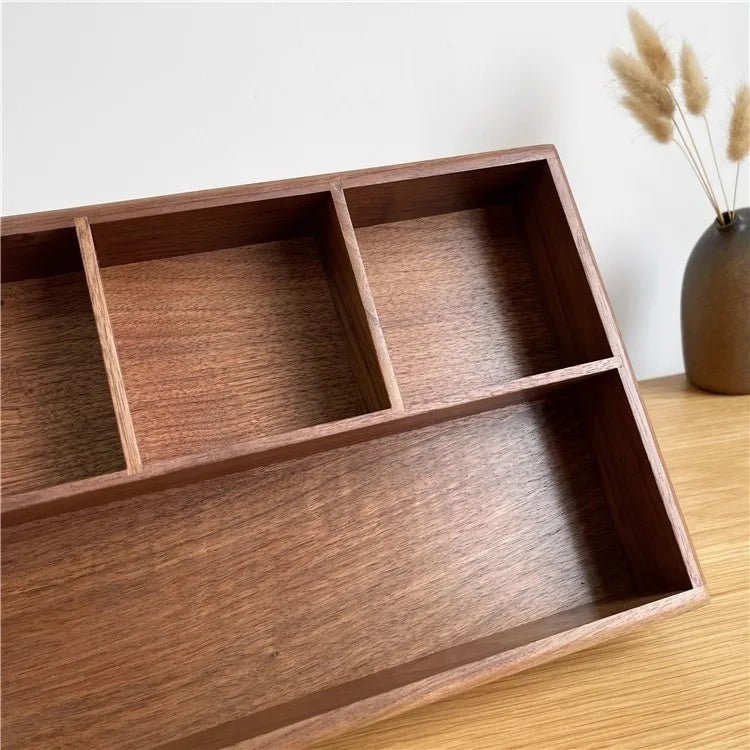 Solid Walnut Desk Organizer – Compartment Wooden Storage Box