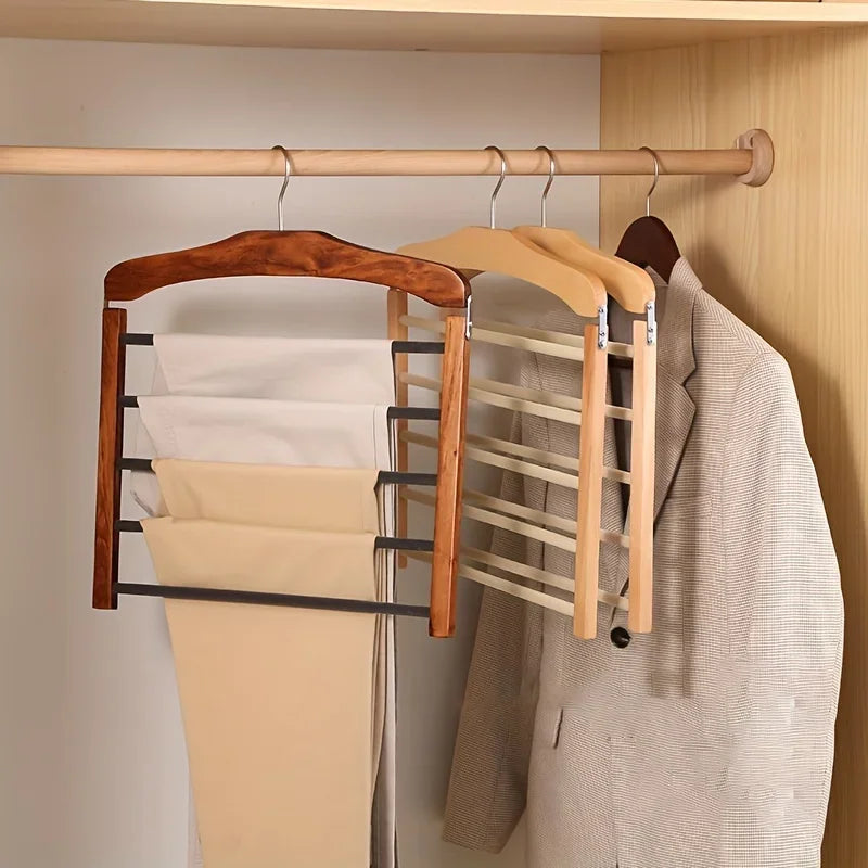 Space-Saving Wooden Pants Hanger – Multi-Tier Closet Organizer (1pc)