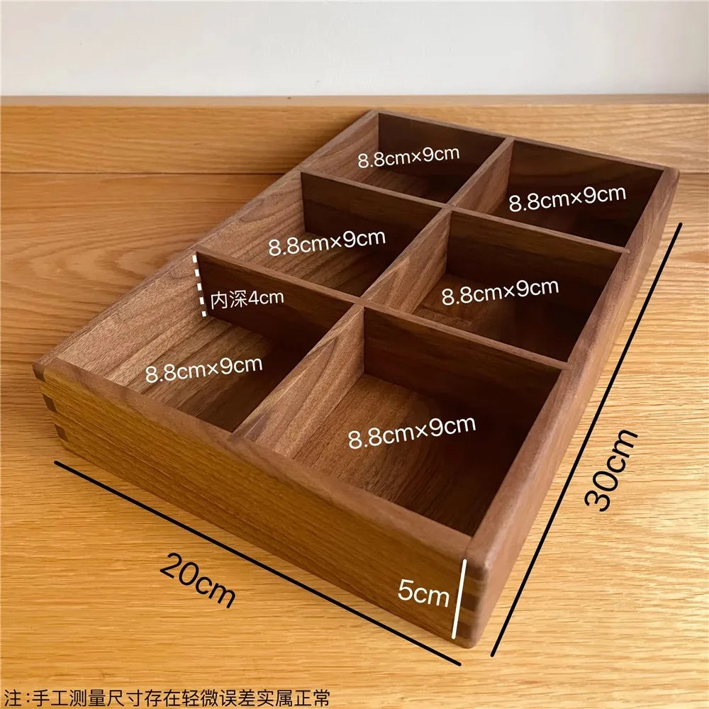 Solid Walnut Desk Organizer – Compartment Wooden Storage Box