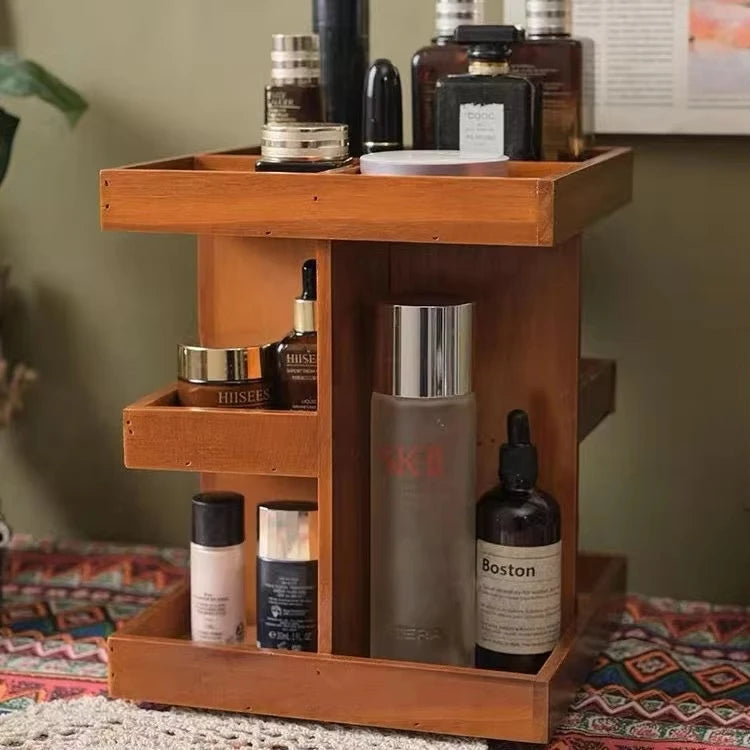 Bamboo 360 Makeup Storage Rack | Multi-Tier Desktop Organizer.