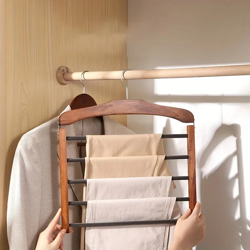 Space-Saving Wooden Pants Hanger – Multi-Tier Closet Organizer (1pc)
