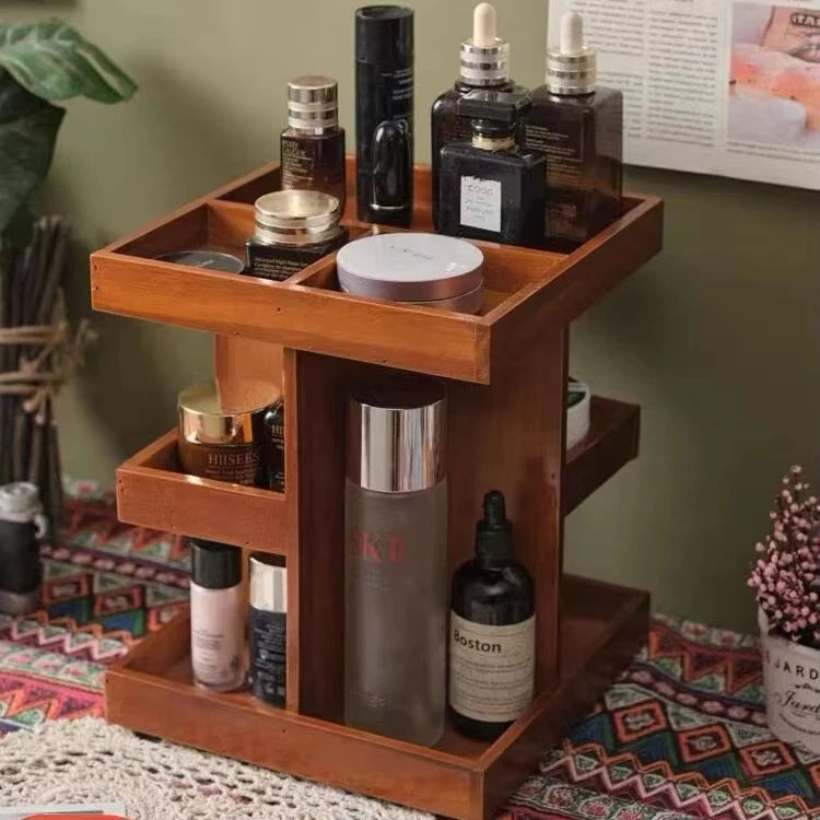Bamboo 360 Makeup Storage Rack | Multi-Tier Desktop Organizer.