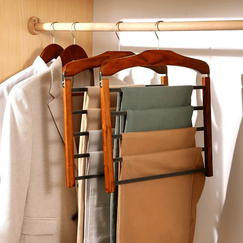 Space-Saving Wooden Pants Hanger – Multi-Tier Closet Organizer (1pc)