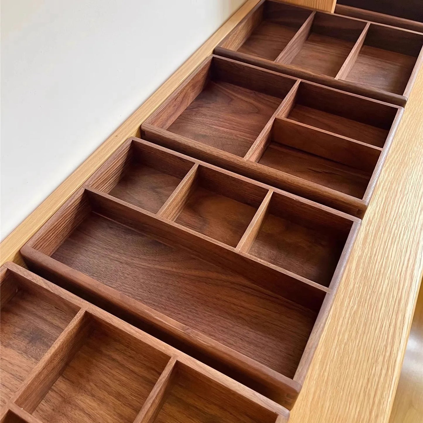 Solid Walnut Desk Organizer – Compartment Wooden Storage Box
