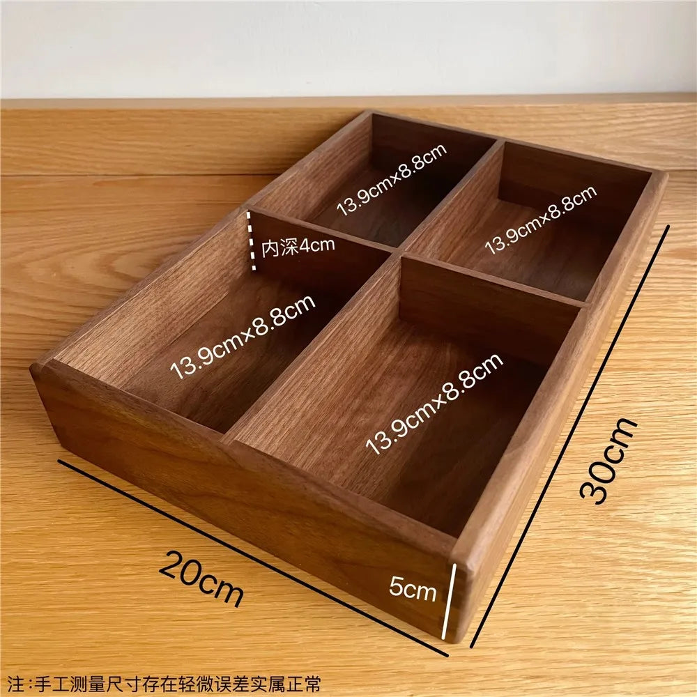 Solid Walnut Desk Organizer – Compartment Wooden Storage Box