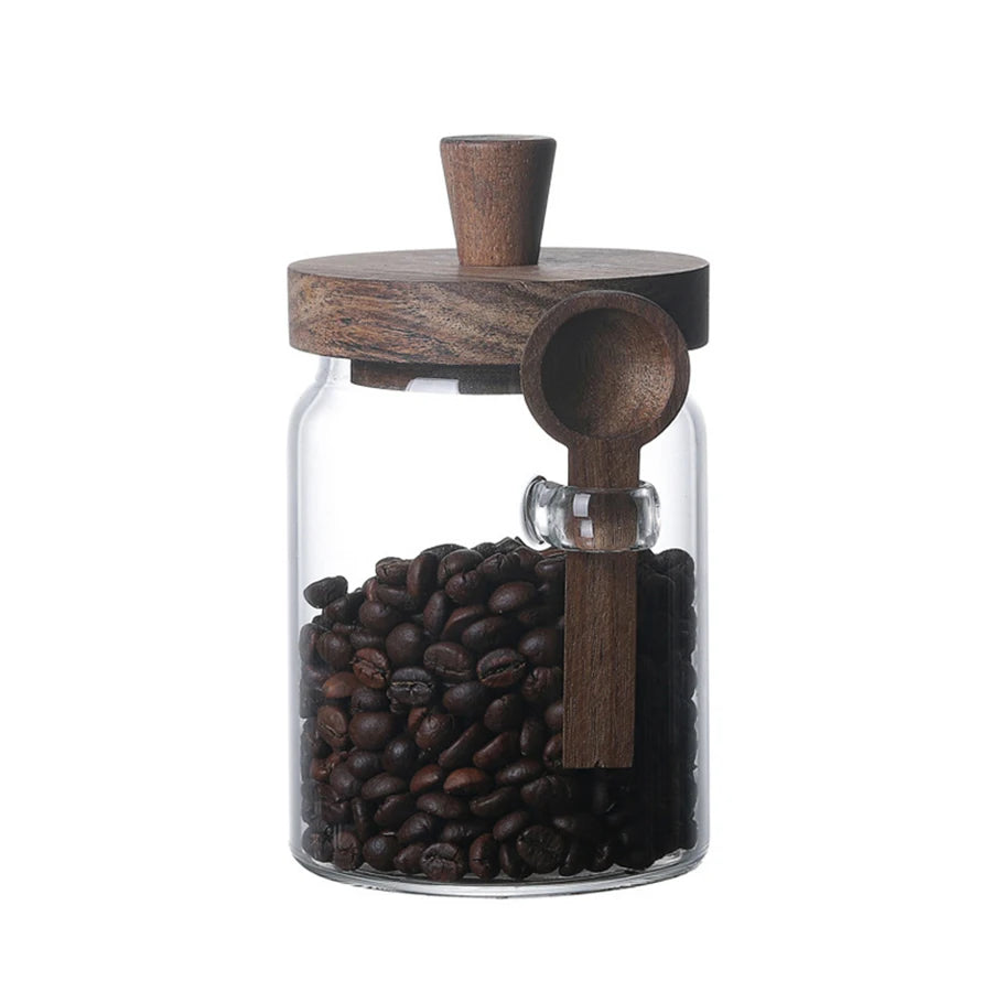 Glass Food Storage Jars with Wooden Lids & Scoop – Airtight Kitchen Containers