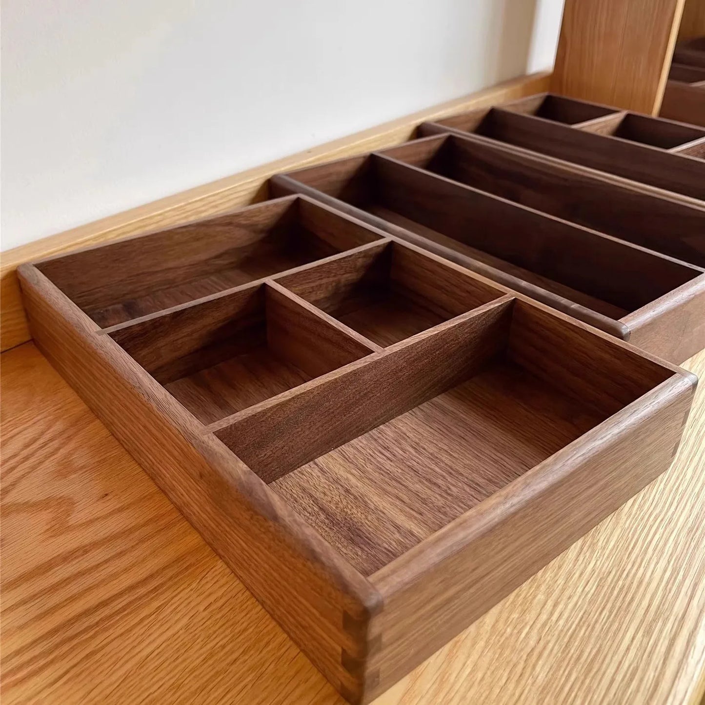 Solid Walnut Desk Organizer – Compartment Wooden Storage Box