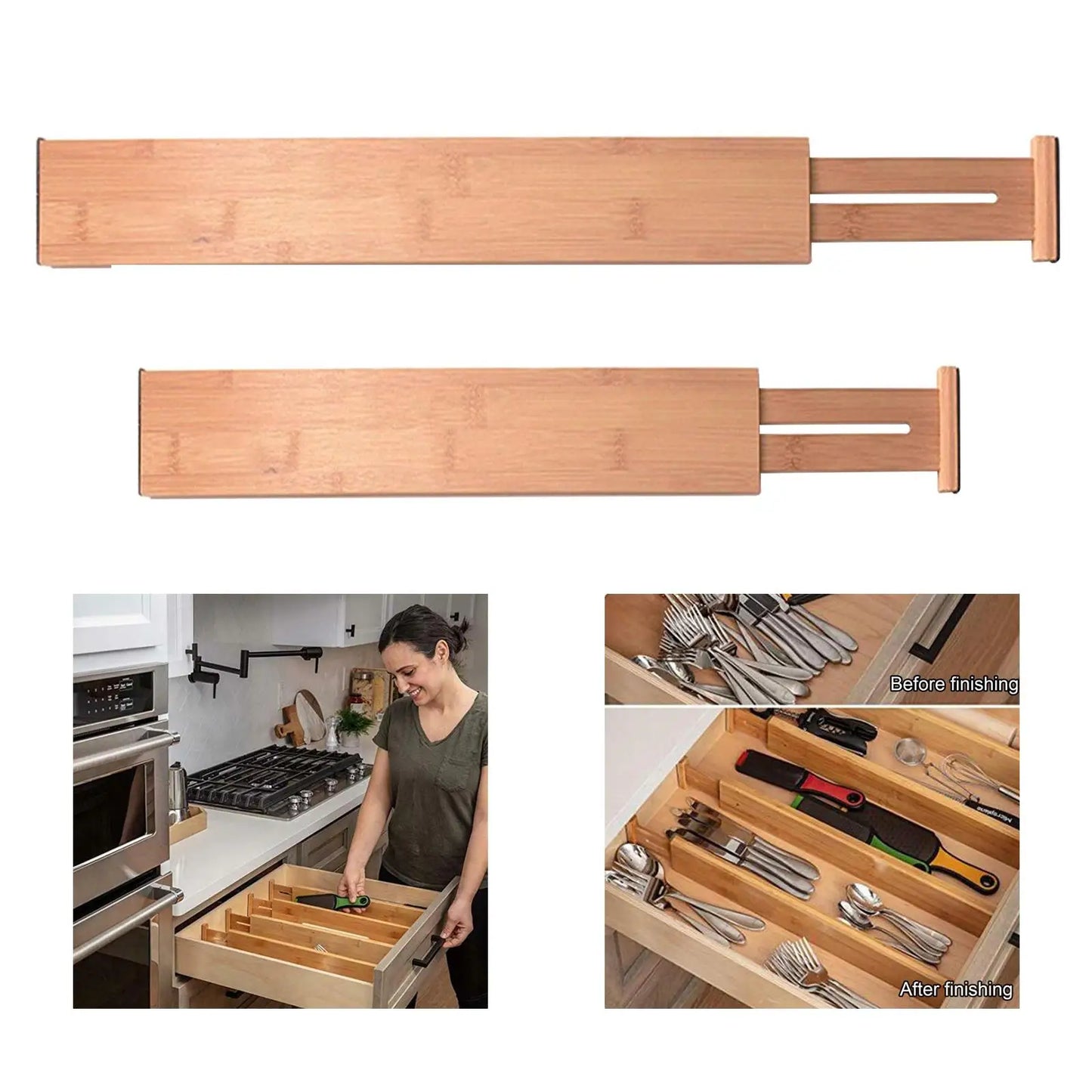 Adjustable Bamboo Drawer Dividers – Expandable Organizer for Kitchen, Bedroom & Office